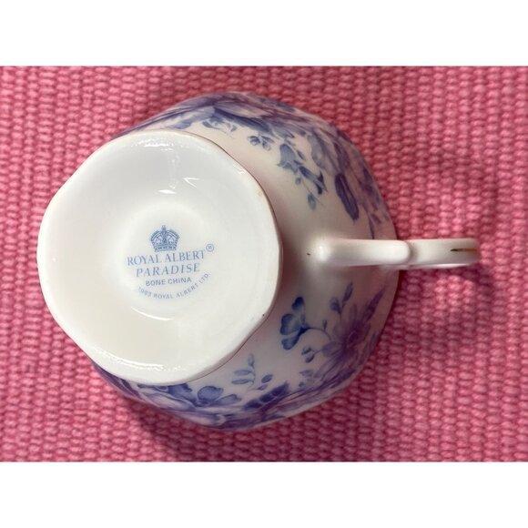 VTG Royal Albert Paradise Blue Floral Bone China Cup Saucer Gold Trim England - Picture 14 of 14